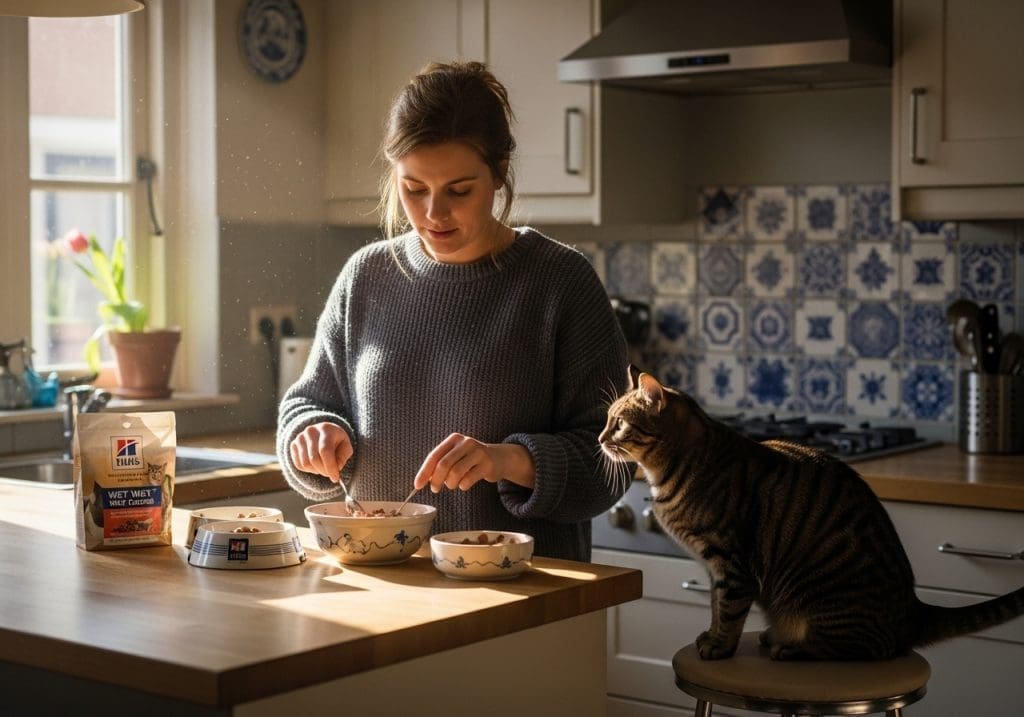 Overgang naar Hill’s dieetvoer met nieuwsgierige kat