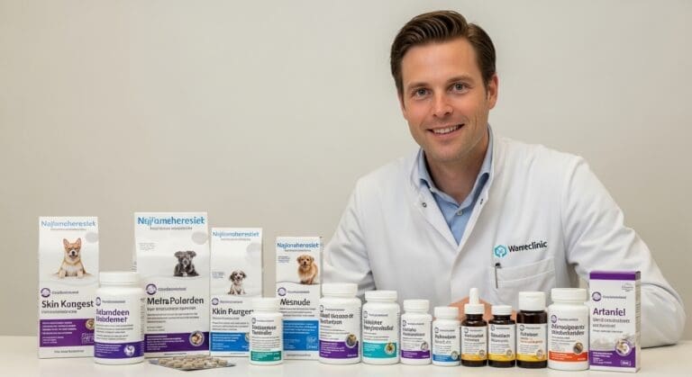 Supplementen tegen jeuk bij dierenarts.