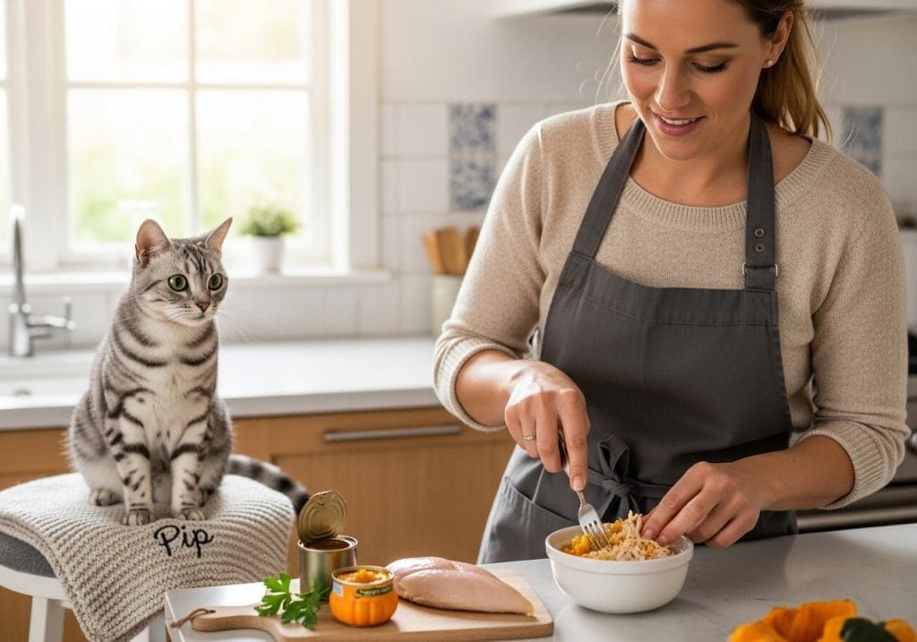 Zelfgemaakte maaltijd voor kat met gevoelige maag