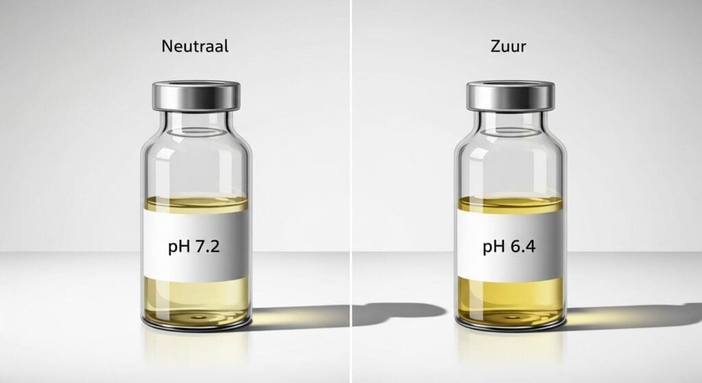 Infografiek met twee urinemonsters: pH 7,2 vs 6,4 bij kat