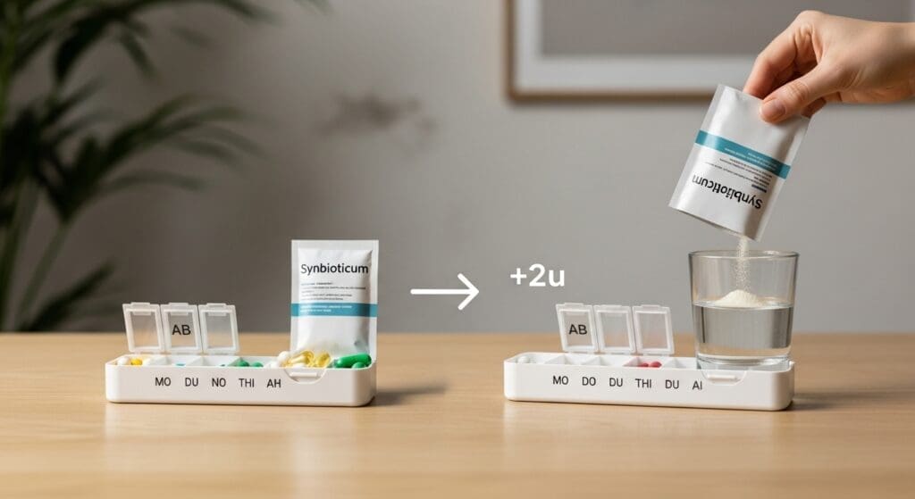 Stapsgewijze visual van antibiotica met 2 uur later synbioticum