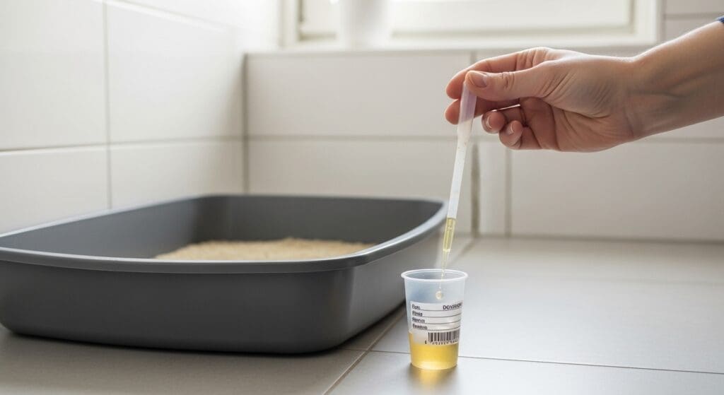Urine verzamelen bij kat met pipet en niet-absorberende korrels