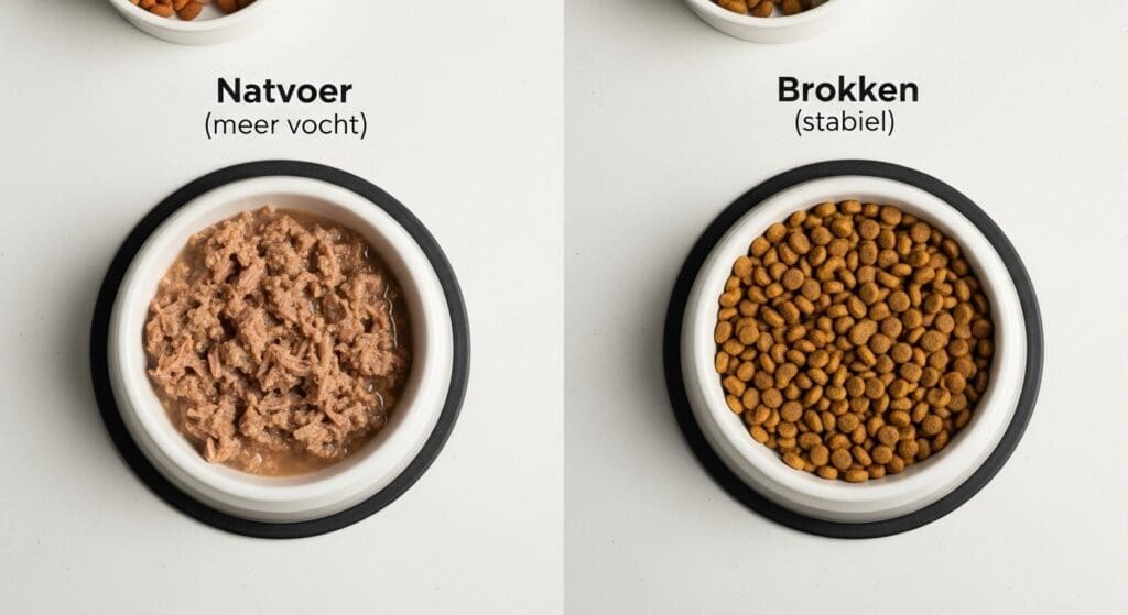 Vergelijkend beeld natvoer vs brokken met eenvoudige